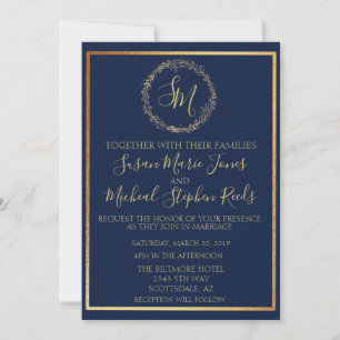 Invitation Mariage de calligraphie de monogramme de couronne 