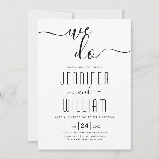 Invitation mariage de calligraphie de script cursive "We do" (Devant)