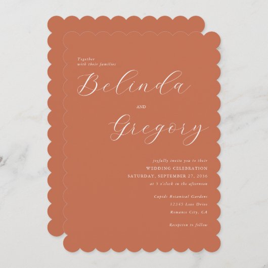 Invitation Mariage de calligraphie de script élégant en terre (Devant / Derrière)