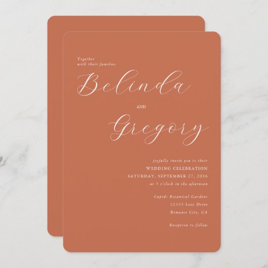 Invitation Mariage de calligraphie de script élégant en terre (Devant / Derrière)