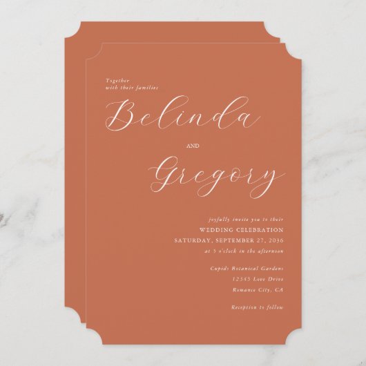 Invitation Mariage de calligraphie de script élégant en terre (Devant / Derrière)