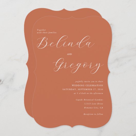 Invitation Mariage de calligraphie de script élégant en terre (Devant / Derrière)