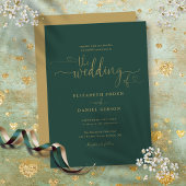 Invitation Mariage de calligraphie des Coeurs d'or Emerald