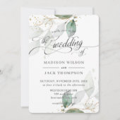 Invitation Mariage de calligraphie d'or Foliage rustique (Devant)
