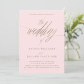 Invitation Mariage de calligraphie dorée moderne Blush Pink & (Debout devant)