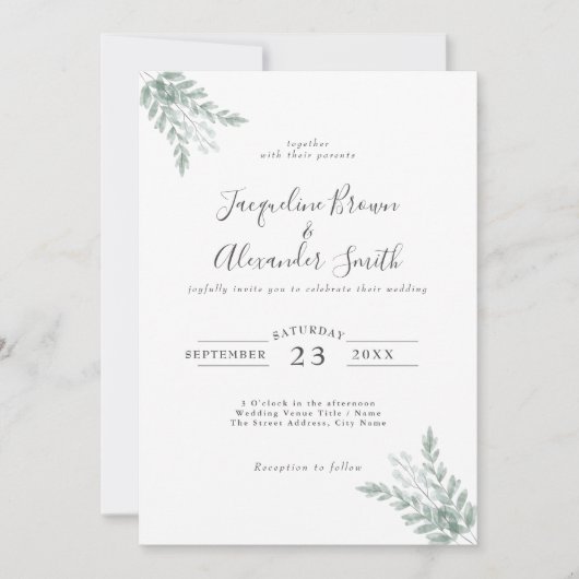 Invitation Mariage de calligraphie Eucalyptus rustique (Devant)