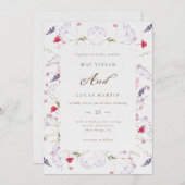 Invitation Mariage de calligraphie Fleur sauvage aquarelle (Devant / Derrière)