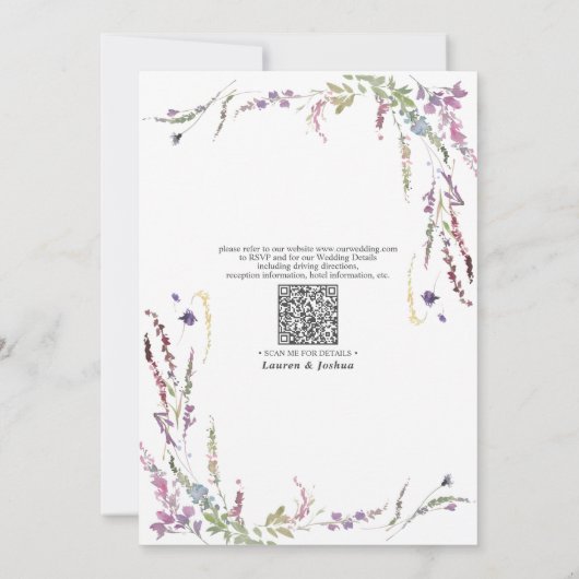Invitation Mariage de calligraphie Fleur sauvage pourpre QR C (Dos)