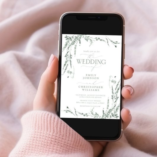 Invitation Mariage de calligraphie Fleur sauvage Sage Green