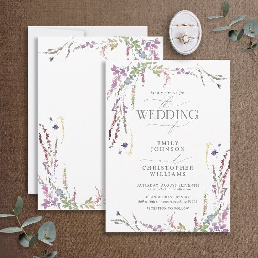 Invitation Mariage de calligraphie Fleur sauvage violet