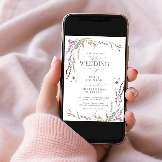 Invitation Mariage de calligraphie Fleur sauvage violet