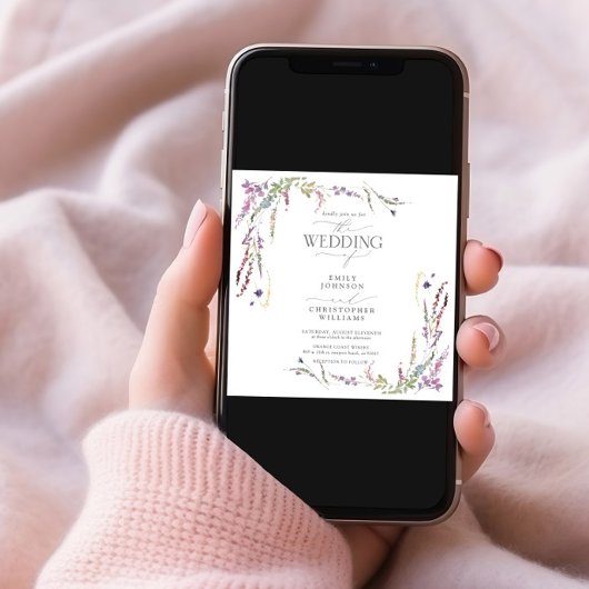 Invitation Mariage de calligraphie Fleur sauvage violet