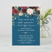 Invitation Mariage de calligraphie florale bleu de la marine  (Debout devant)
