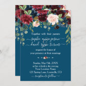 Invitation Mariage de calligraphie florale bleu de la marine  (Devant / Derrière)