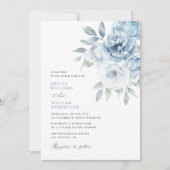 Invitation mariage de calligraphie florale bleu poussiéreux (Devant)