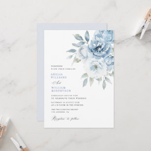 Invitation mariage de calligraphie florale bleu poussiéreux