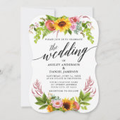 Invitation Mariage de calligraphie florale de Sunflower Boho (Devant)