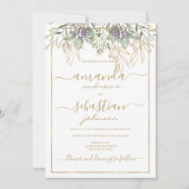 Invitation Mariage de calligraphie florale du feuillage d'or (Devant)