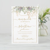 Invitation Mariage de calligraphie florale du feuillage d'or (Debout devant)