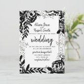 Invitation Mariage de calligraphie florale noir + blanc (Debout devant)