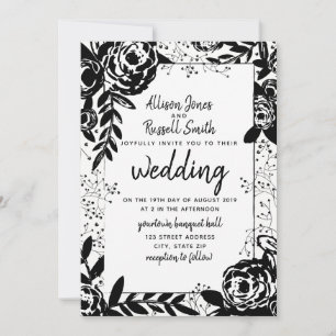 Invitation Mariage de calligraphie florale noir + blanc