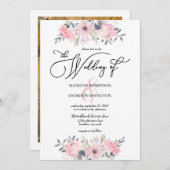 Invitation Mariage de calligraphie florale rose (Devant / Derrière)
