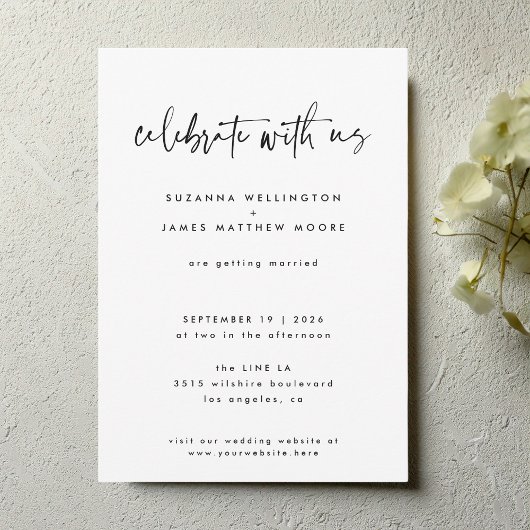 Invitation Mariage de calligraphie géométrique blanc noir min