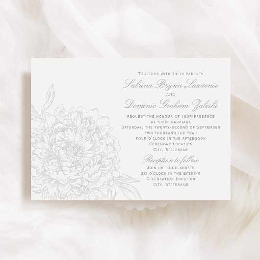 Invitation Mariage de calligraphie grise de pivoine