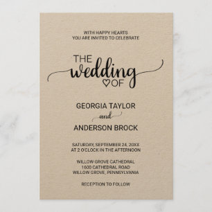 Invitation Mariage de calligraphie Kraft simple