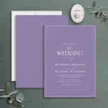 Invitation Mariage de calligraphie Lavande moderne<br><div class="desc">Branché, élégant et moderne, ce design simple et minimaliste de lavande lilas et de typographie blanche mariage présente "Le Mariage de" dans la calligraphie moderne et le texte Serif comme principale caractéristique de design, et est basé sur notre invitation de douche nuptiale à succès. L'arrière de la carte présente une...</div>