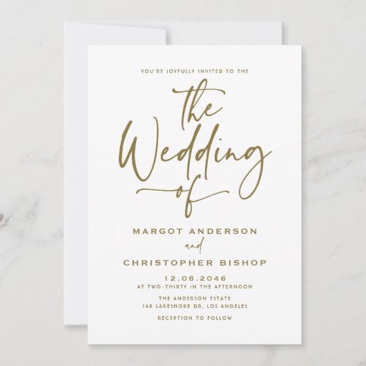Invitation Mariage de calligraphie lettres main or (Devant)