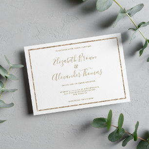 Invitation Mariage de calligraphie manuscrite blanc et or