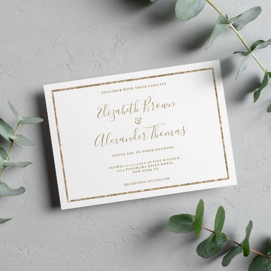 Invitation Mariage de calligraphie manuscrite blanc et or