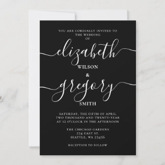 Invitation Mariage de calligraphie manuscrite noir et blanc