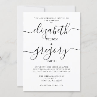 Invitation Mariage de calligraphie manuscrite noir et blanc