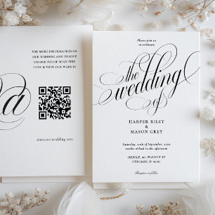 Invitation Mariage de calligraphie minimaliste avec code QR R