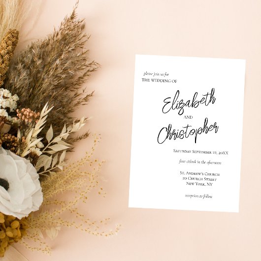 Invitation Mariage de calligraphie minimaliste noir blanc