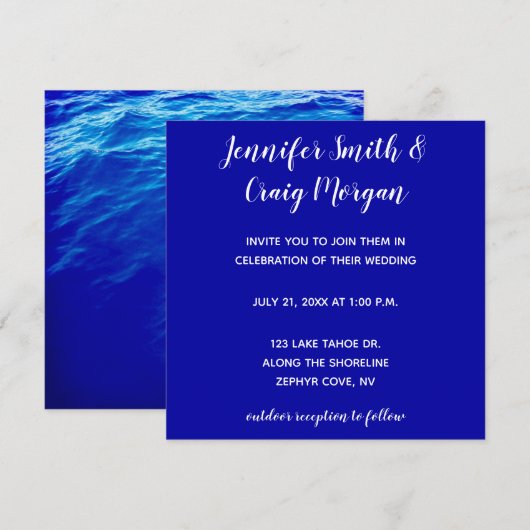 Invitation Mariage de calligraphie moderne à l'eau bleue (Devant / Derrière)