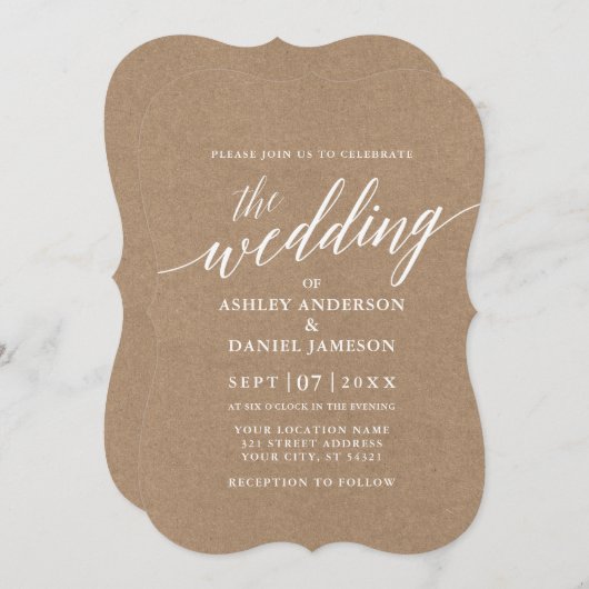 Invitation Mariage de calligraphie moderne Kraft (Devant / Derrière)