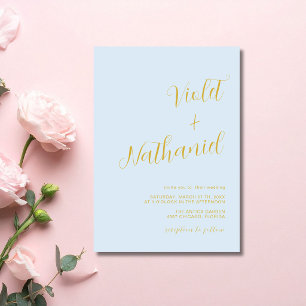 Invitation Mariage de calligraphie moderne minimaliste bleu g