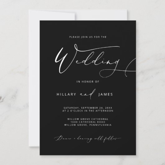 Invitation Mariage de calligraphie moderne noire (Devant)