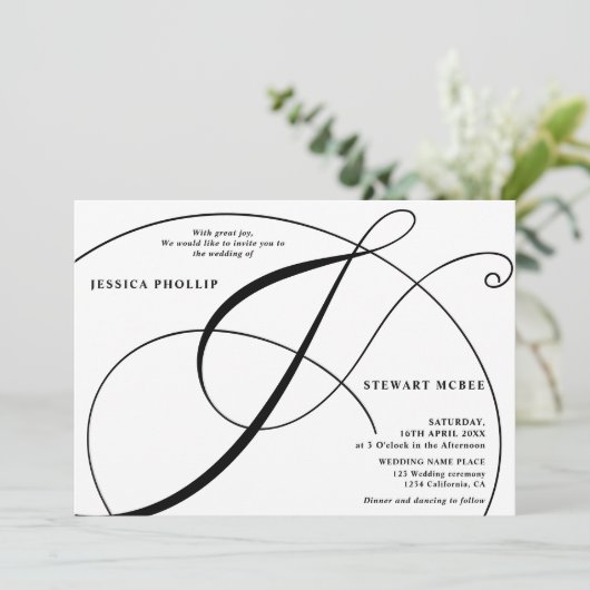 Invitation Mariage de calligraphie noir blanc (Debout devant)