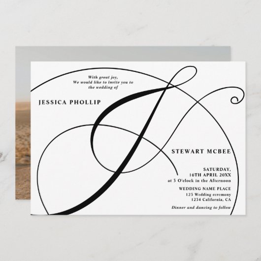 Invitation Mariage de calligraphie noir blanc (Devant / Derrière)