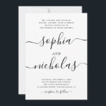 Invitation Mariage de calligraphie noir & blanc moderne - Élé<br><div class="desc">Annoncez votre journée spéciale avec ce faire-part de mariage moderne noir et blanc, avec une calligraphie élégante et un design minimaliste. La palette monochrome classique et la typographie propre en font un choix intemporel pour les mariages contemporains. Cette conception est également disponible en téléchargement numérique, offrant une flexibilité aux couples...</div>