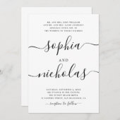 Invitation Mariage de calligraphie noir & blanc moderne - Élé (Devant / Derrière)