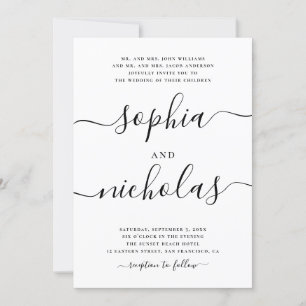 Invitation Mariage de calligraphie noir & blanc moderne - Élé