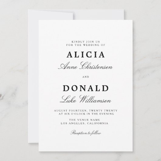 Invitation mariage de calligraphie noir et blanc (Devant)