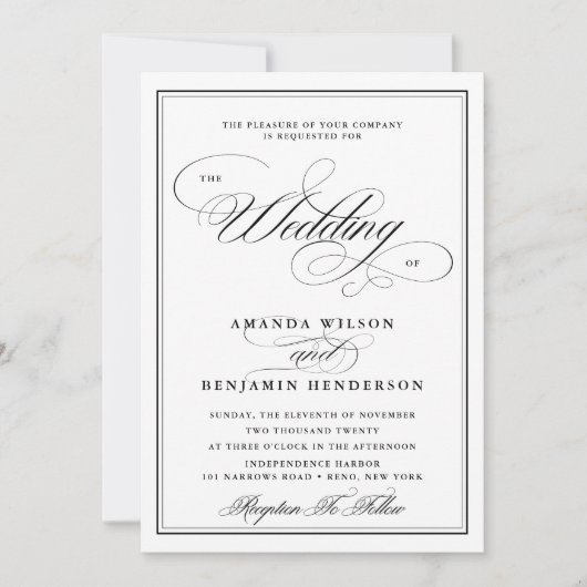 Invitation Mariage de calligraphie noir et blanc (Devant)
