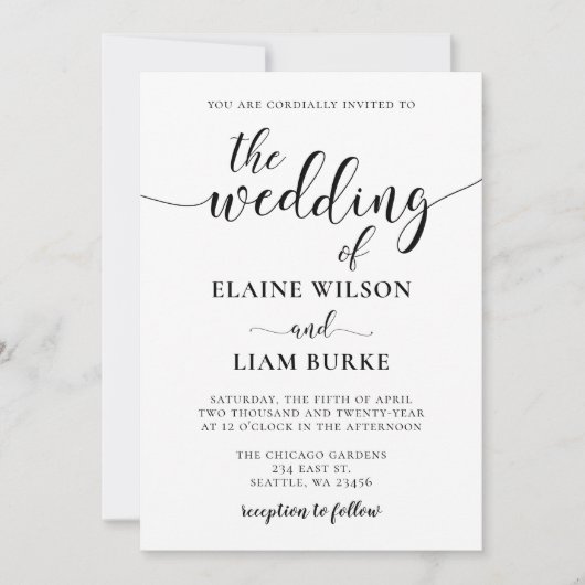 Invitation Mariage de calligraphie noir et blanc (Devant)