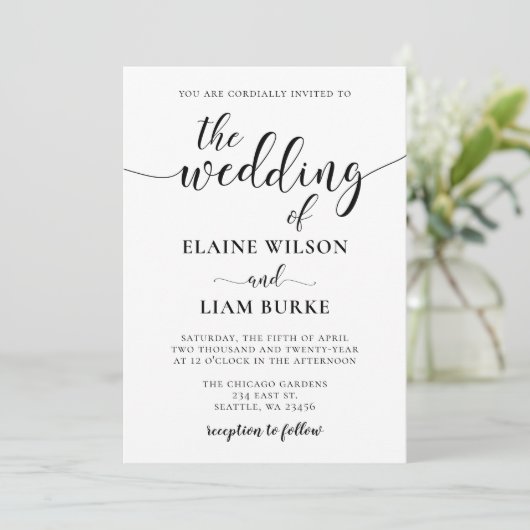 Invitation Mariage de calligraphie noir et blanc (Debout devant)